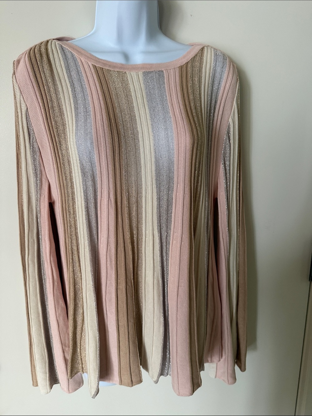 Blumarine Pink, Cream & Gold Striped Knit Sweater